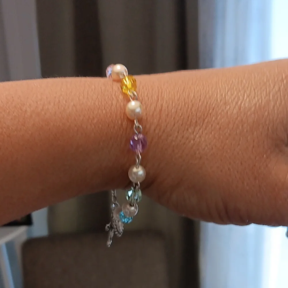 Genuine TINCUT Multi-color Crystal and Faux Pearl SilverTone Bracelet NIB